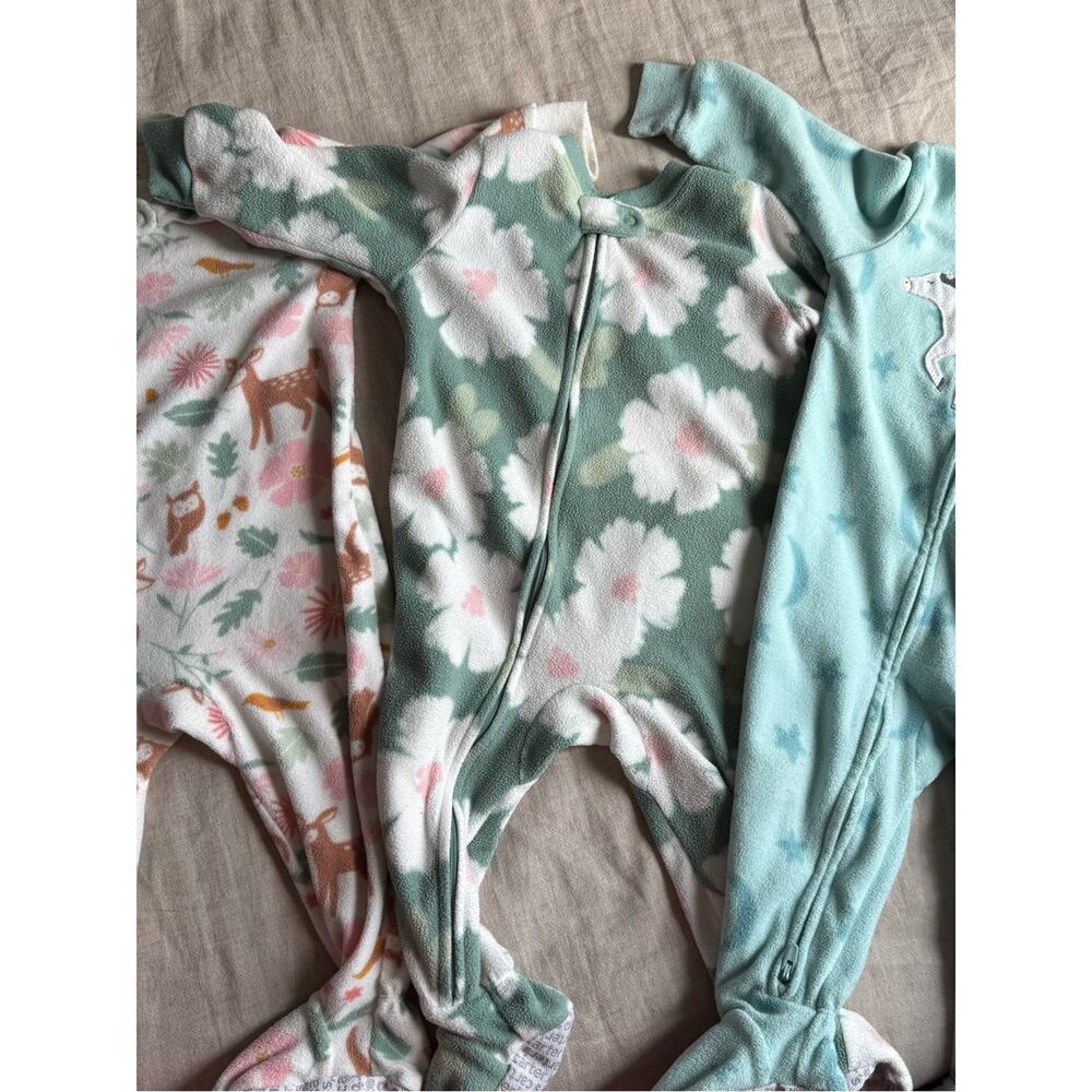 Carter's Green Floral Fleece Footed One-Piece zipper sleepers 12 months